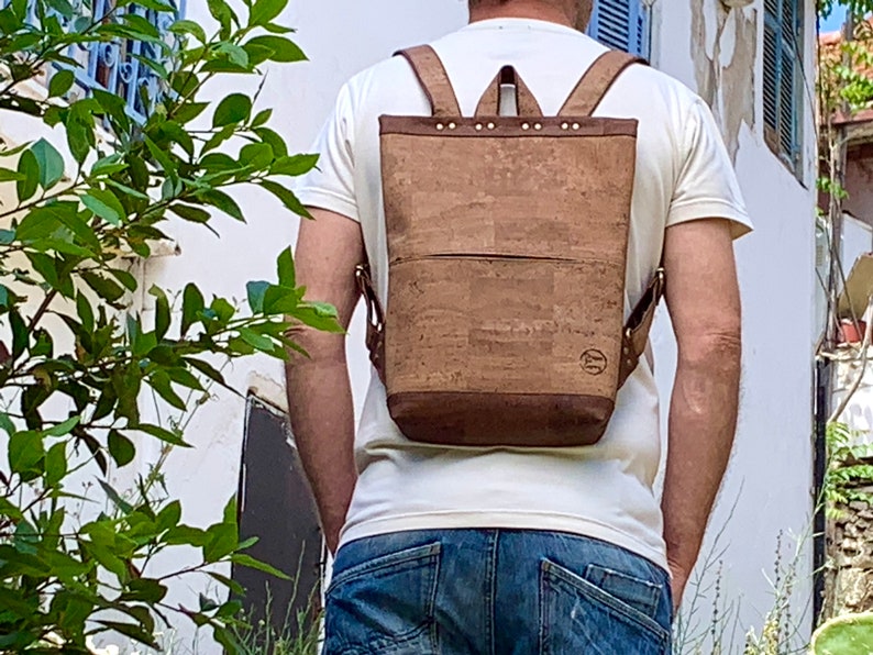 Brown cork backpack, Unisex men's and women's backpack, City Bag, Laptop backpack, Eco-friendly Vegan Bag image 2