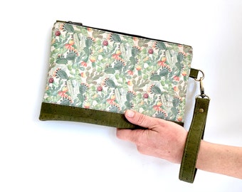 Grüne Kork Wristlet Clutch Geldbörse, Iphone Wristlet Pouch für Frauen, vegane Handtasche, umweltfreundliches Geschenk