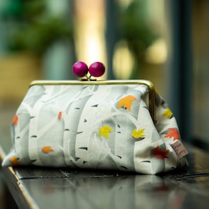 Organic Cotton Clutch Bag Autumn Leaves, Metal Frame Purse, Oversized Clutch, Handbag Gift For Her