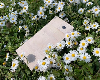 Cartera de mujer blanca, Cartera larga de corcho, Cartera minimalista plegable fina de primera calidad, Regalo personalizado con monograma, Regalo de novia