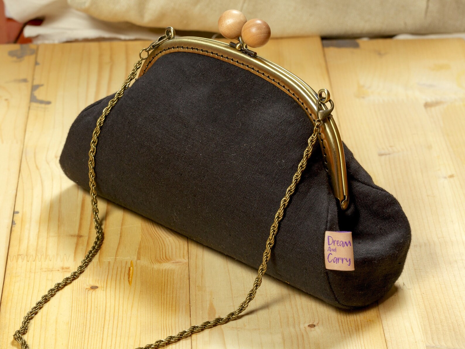 Black Linen Clutch Purse Womens Evening Bag Black Handbag Etsy