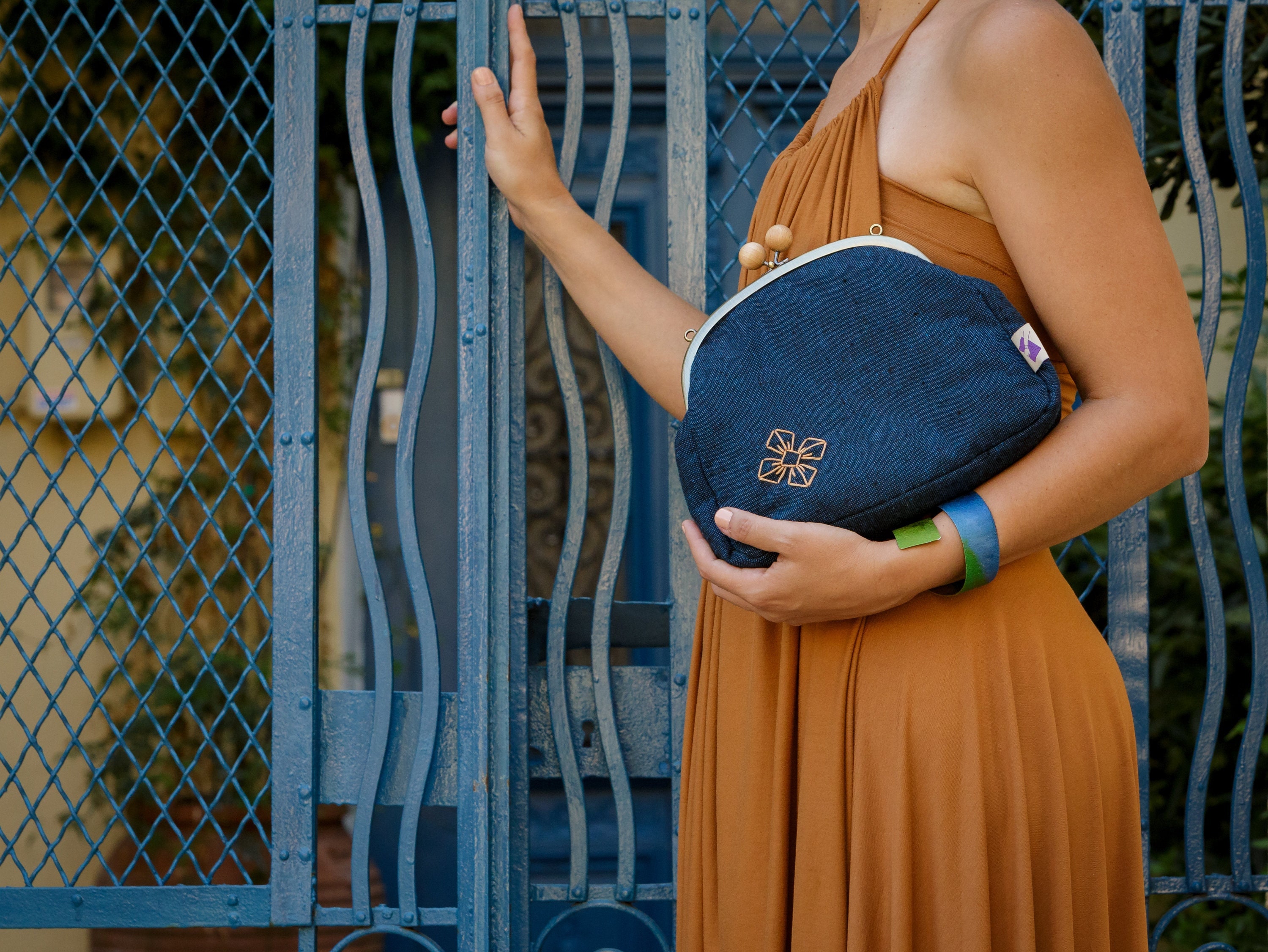 Buy Navy Blue Large Clutch Purse Linen Metal Frame Clutch Bag