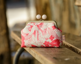 Monedero pequeño de lino con cierre de beso, cartera de lino con flores, cartera de mano con marco de metal, regalo de Navidad