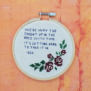 Dance Gavin Dance Lyric - PREORDER - Way too caught up in the race - Finished Lyric Cross Stitch - Needlepoint - Embroidery - Handmade Merch