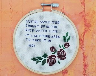 Dance Gavin Dance Lyric - PREORDER - Way too caught up in the race - Finished Lyric Cross Stitch - Needlepoint - Embroidery - Handmade Merch