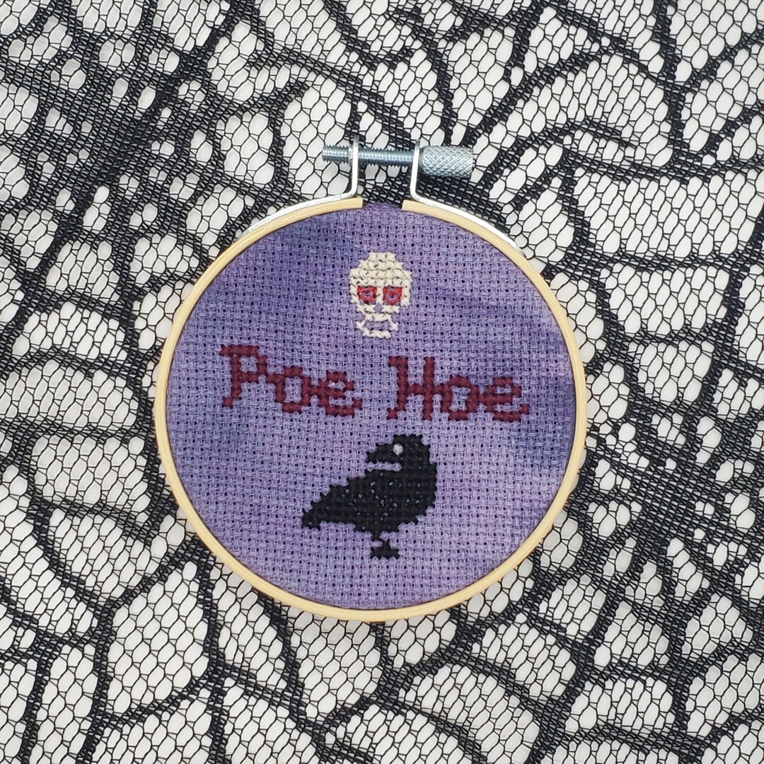 Poe Hoe - Edgar Allen Poe - PREORDER - Finished Cross Stitch - 3 Inch ...