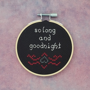 My Chemical Romance Lyric Quote - PREORDER - So Long and Goodnight - Helena - Finished MCR Cross Stitch - 3 in wooden hoop - Handmade