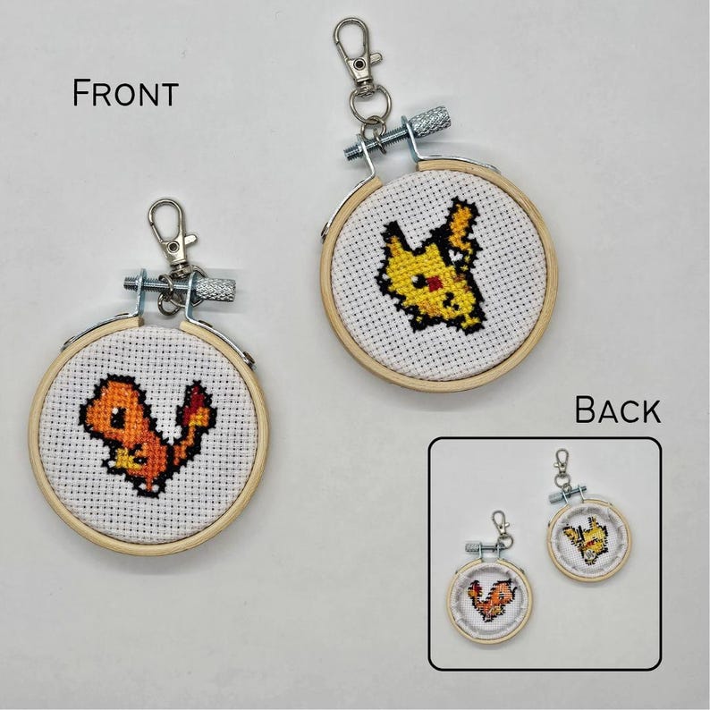 Pokémon Keychains - Finished Cross Stitch Keychain - 2.5 Inch Wooden ...