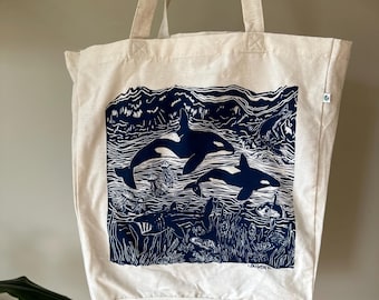 Eco friendly ‘British sea life’ Recycled plastic RPET tote bag/ luxury shopper