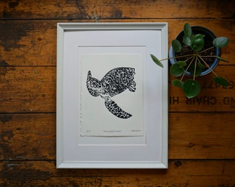 Original Linocut 'Hawksbill turtle' Print.
