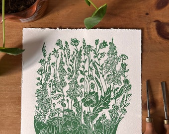 Original Linocut ‘Wildflower Meadow’ print.