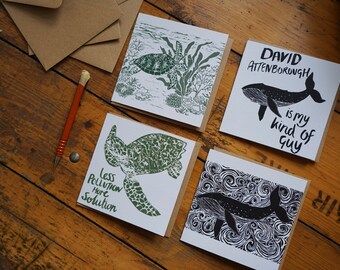 Digitally printed Linocut sea life greetings card range