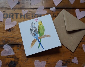 Eco friendly artist made watercolour  ‘Love birds’ Valentines card.