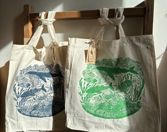 Eco friendly ‘sea life’ Recycled plastic RPET tote bag/ luxury shopper