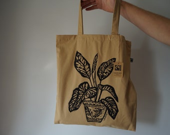 Eco friendly GOTS Organic and FairTrade House Plant tote bag.