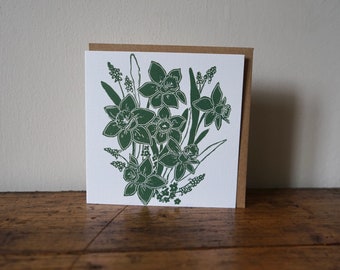 Eco friendly artist made ‘Spring’ linocut greetings card.