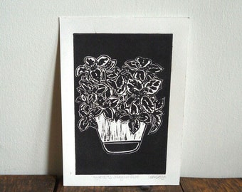Original Linocut print ‘Hypoestes Sanguinolenta’ Polka dot plant.