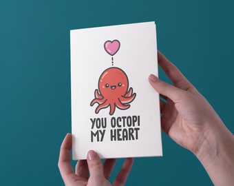 Cute and Funny Word Pun Anniversary card You Octopi My Heart Birthday Love You You/'re the Best Card.