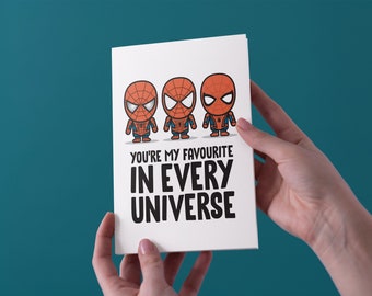 Você é meu favorito em todos os universos - Homem-Aranha - Cartão comemorativo de aniversário/aniversário/Dia dos Namorados - Frete grátis para o Reino Unido