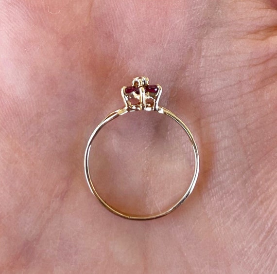 Solid 10k Yellow Gold Natural Ruby & Diamond Flow… - image 5