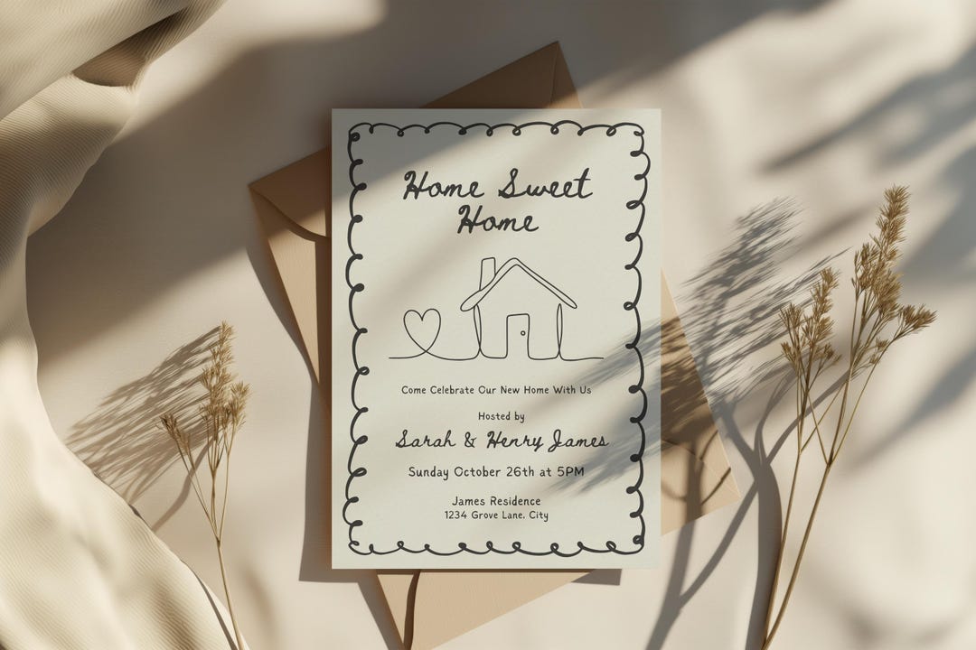 Minimalist Housewarming Invitation: Hand-drawn Black and White (canva ...