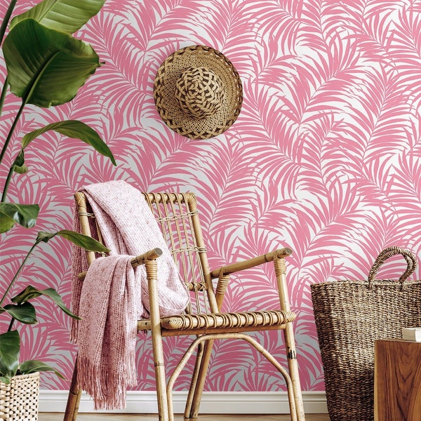 Pink Peel and Stick Wallpaper | Peel and Stick | Self Adhesive Wallpaper | Palm Peel and Stick | Temporary Wallpaper | Palm Leaf Wallpaper