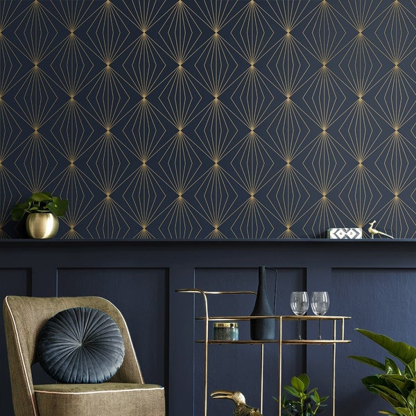 Peel and Stick Wallpaper | Self Adhesive Wallpaper | Geometric Peel and Stick | Peel and Stick | Temporary Wallpaper | Blue Wallpaper