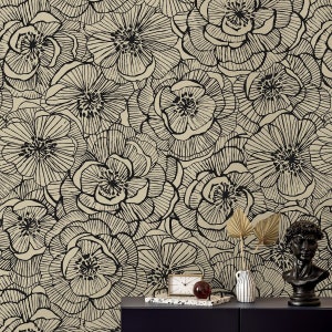 Peel and Stick Wallpaper | Peel and Stick | Self Adhesive Wallpaper | Floral Peel and Stick | Temporary Wallpaper | Gold Wallpaper