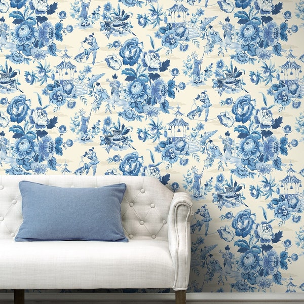 Chinoiserie Peel and Stick Wallpaper | Self Adhesive Wallpaper | Peel and Stick Wallpaper | Chinoiserie Wallpaper | Decor | Scenic Wallpaper