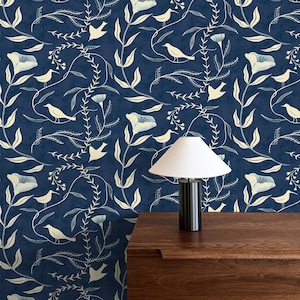 Peel and Stick | Bird Wallpaper | Self Adhesive Wallpaper | Peel and Stick Wallpaper | Graphic Wallpaper | Blue Peel Stick | Decor