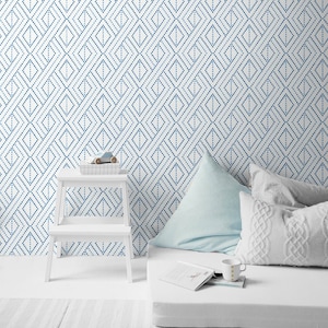 Wallpaper Peel and Stick | Removable Wallpaper | Self Adhesive Wallpaper | Geometric Wallpaper | Peel and Stick | Temporary Wallpaper | Blue