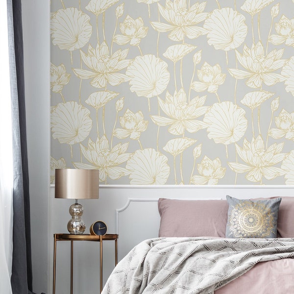Wallpaper | Floral Wallpaper | Gold Wallpaper | Flower Wallpaper | Natural Wallpaper | Metallic Wallpaper | Grey Wallpaper