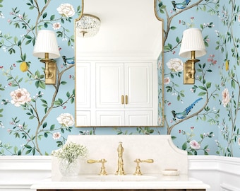Chinoiserie Peel and Stick Wallpaper Bird Floral Self Adhesive Wallcovering