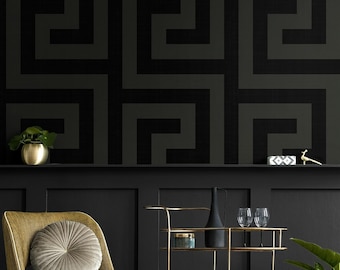 Geometric Peel and Stick Wallpaper Silver Black Self Adhesive Renter Friendly Greek Key DIY Wallcovering