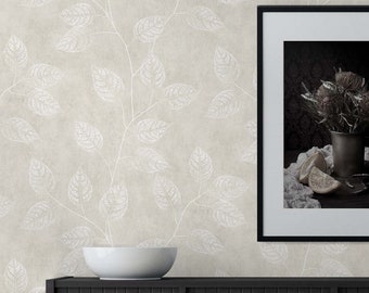 Wallpaper | Botanical Wallpaper | Neutral Wallpaper | Leaf Wallpaper | Beige Wallpaper | Branch Wallpaper | Tree Wallpaper | Decor