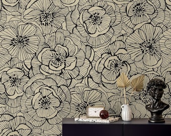 Peel and Stick Wallpaper | Peel and Stick | Self Adhesive Wallpaper | Floral Peel and Stick | Temporary Wallpaper | Gold Wallpaper