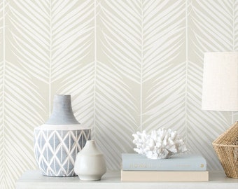 Prepasted Wallpaper Palm Leaf Beige Wallcovering Neutral Coastal Beach House Tropical Wall Decor DIY