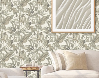 Leaf Peel and Stick Wallpaper | Self Adhesive Wallpaper | Palm Peel and Stick | Leaf Wallpaper | Removable Wallpaper | Green Wallpaper
