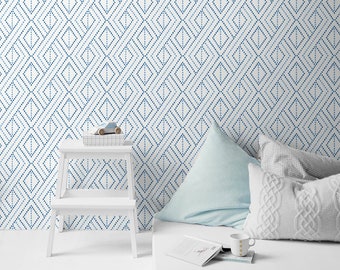 Tapete abziehen und aufkleben | Abnehmbare Tapete | Selbstklebende Tapete | Geometrische Wallpaper | Schälen und Aufkleben | Temporäre Tapete | Blau