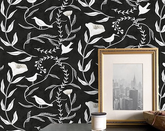 Peel and Stick Wallpaper | Bird Wallpaper | Self Adhesive Wallpaper | Peel and Stick | Graphic Wallpaper | Black Peel Stick | Decor