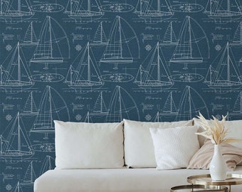 Peel and Stick | Wallpaper | Sailboat Wallpaper | Peel and Stick | Boat Peel and Stick | Coastal Wallpaper | Adhesive Wallpaper | Beach |New