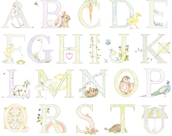 Wallpaper | Alphabet Wallpaper | Animal Wallpaper | Illustration Wallpaper | Nursery Wallpaper | Pastel Wallpaper | Kids ABC Wallpaper