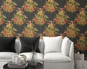 Wallpaper | Flower Wallpaper | Floral Wallpaper | Modern Wallpaper | Abstract Wallpaper | Contemporary Wallpaper | Black Wallpaper