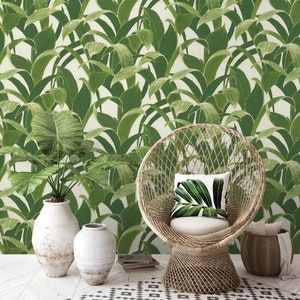 Peel and Stick | Green Wallpaper | Wallpaper | Banana Leaf Wallpaper | Vinyl Wallpaper | Removable Wallpaper | Tropical Peel and Stick