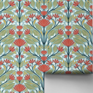 Peel and Stick Wallpaper | Peel and Stick | Self Adhesive Wallpaper | Floral Peel and Stick | Temporary Wallpaper | Blue Wallpaper