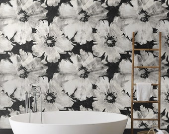 Peel and Stick Wallpaper | Self Adhesive Wallpaper | Floral Peel and Stick | Peel and Stick | Temporary Wallpaper | Black Wallpaper