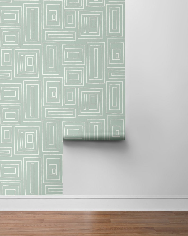 Geometric Peel and Stick Wallpaper Self Adhesive Green Wallcovering ...