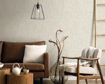 Geometric Wallpaper Neutral Designer Grey Wallcovering Unpasted Traditional Wall Decor Home Faux Grasscloth Wallpaper