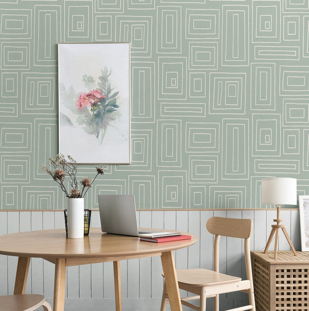 Geometric Peel and Stick Wallpaper Self Adhesive Green Wallcovering ...