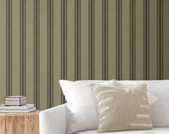 Brown Striped Peel and Stick Wallpaper | Faux Linen Texture | 10